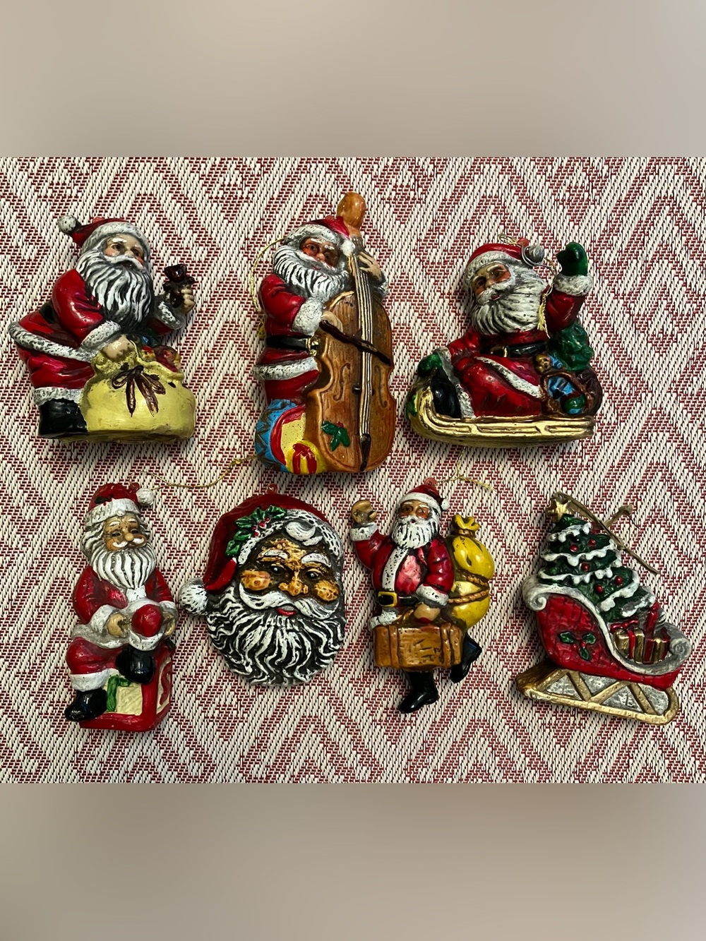 Holiday Santa Figurine Ornament Set - Red and Gold
